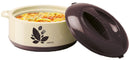 A brown Milton Orchid 3000 casserole dish with a lid, featuring a floral design on the lid and the casserole itself.