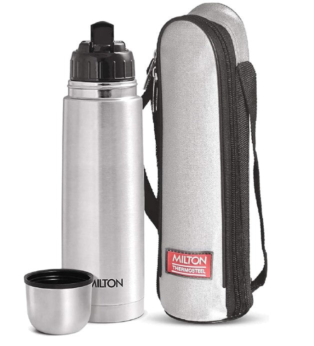 Milton Thermosteel Flip Lid Flask , Double Walled Vacuum Insulated  | 24 Hours Hot and Cold Water Bottle with Cover, 18/8 Stainless Steel, BPA Free, Leak-Proof | Silver