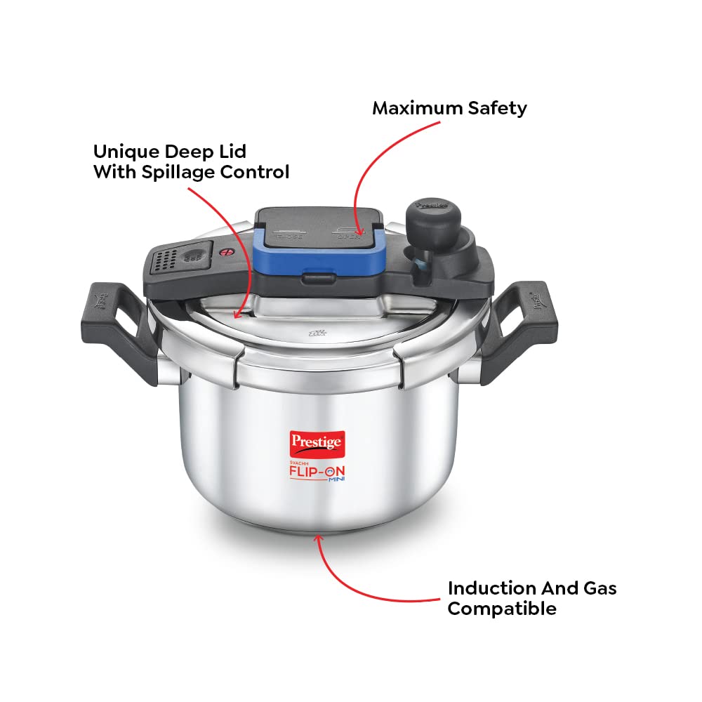 Prestige Svachh Flip-on 5 Litre Stainless Steel Pressure Cooker with G