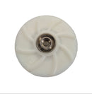 White plastic wheel with metal hub on a white background