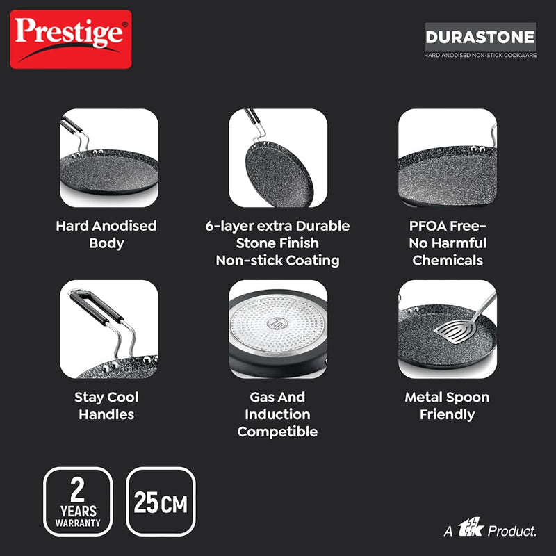 Prestige Durastone 25 cm Non-Stick Hard Anodised Tawa, 10-Inch