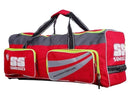 SS TON Professional Cricket Wheelie Kit Bag - Duffle w/Wheels, Multiple Compartments, Grey & Red - Lightweight, Durable, and Easy to Carry