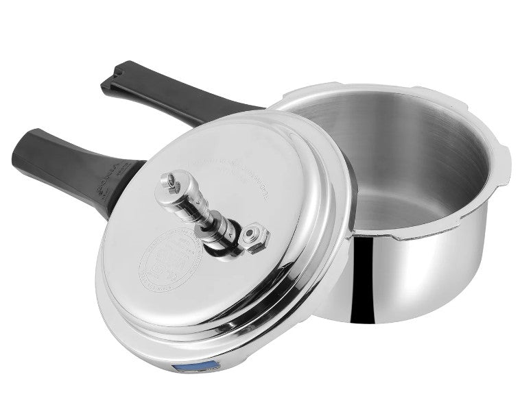 Vinod Platinum Triply Stainless Steel Pressure Cooker Outer Lid - 2 Liter | SAS Bottom Cooker | Induction and Gas Base Cooker | ISI and CE certified