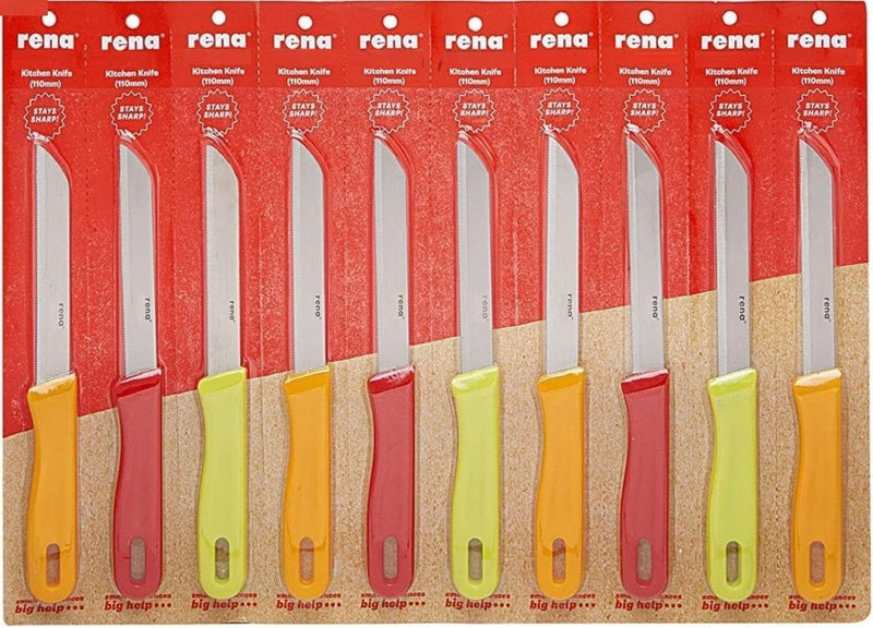 Rena Stainless Steel Kitchen Knife Set, Serrated Knife Set, Multipurpose Utility Knives for Household, Professional Quality for Cooking and Baking (90 mm, 10)