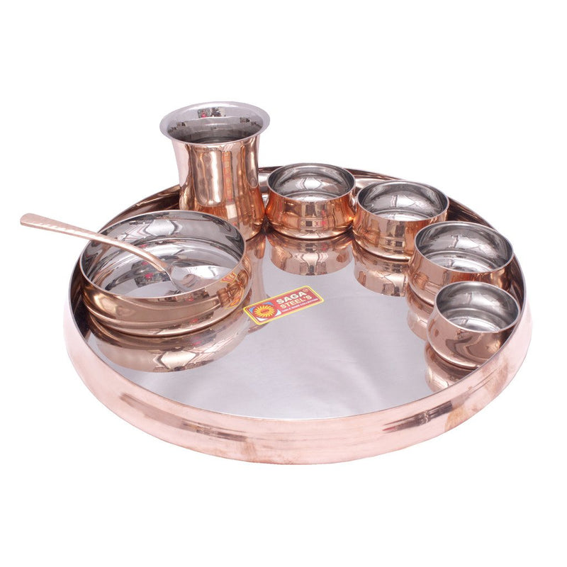 Tabakh Steel and Copper Thali Set, 30 cm x 25 cm x 28 cm, 8 Pieces, Silver