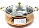TABAKH Copper Stainless Steel Hammered Finish Handi/Lagan/Pot with Toughened Glass Lid and Brass Knob & Handles Capacity-1500 ML