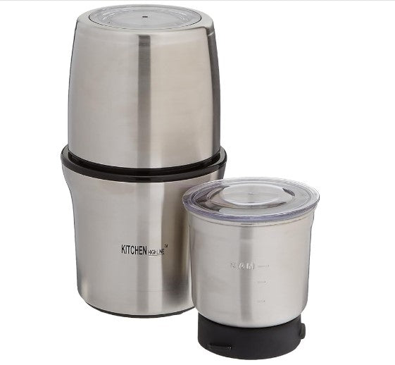 Kitchen Highline SP-7412S Stainless Steel Wet and Dry Coffee/Spice/Chutney Grinder with Two Bowls 110V