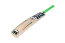 Cricket bat with a green handle on a white background