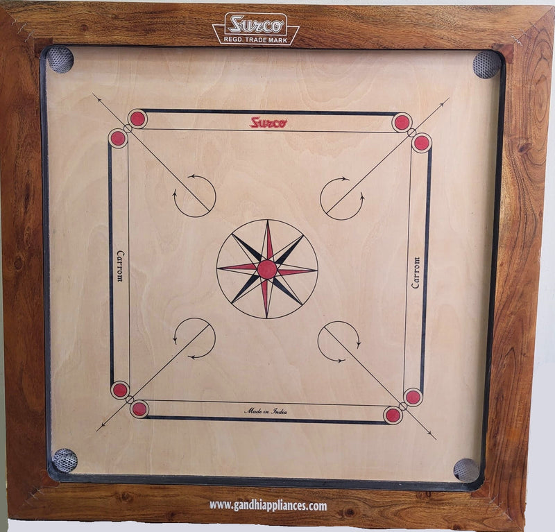 Surco Vintage Carrom Board with Coins, Striker & Powder, 8mm Kikar Wood