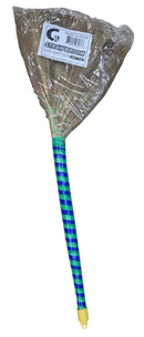 Broom with a plastic bag on a white background