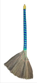 Broom with a blue handle on a white background