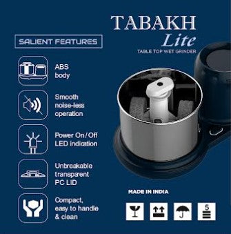 Tabakh Lite 1.5 Liter Stone Wet Grinder with Coconut Scraper 110V