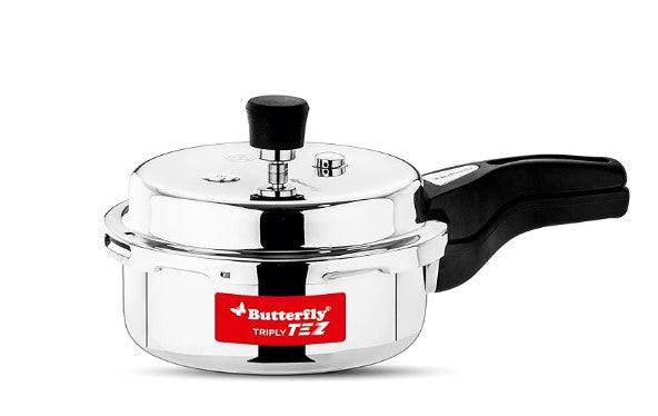 Butterfly Stainless Steel Tez Triply Pressure Cooker, 2 Liter, Silver