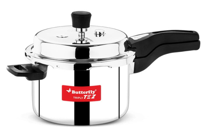Butterfly Stainless Steel Tez Triply Pressure Cooker, 3 Liter, Silver