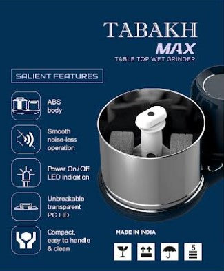 Tabakh Max 2-Liter Stone Wet Grinder with Atta Kneader & Coconut Scraper 110V- Demo Model Store Pickup Only