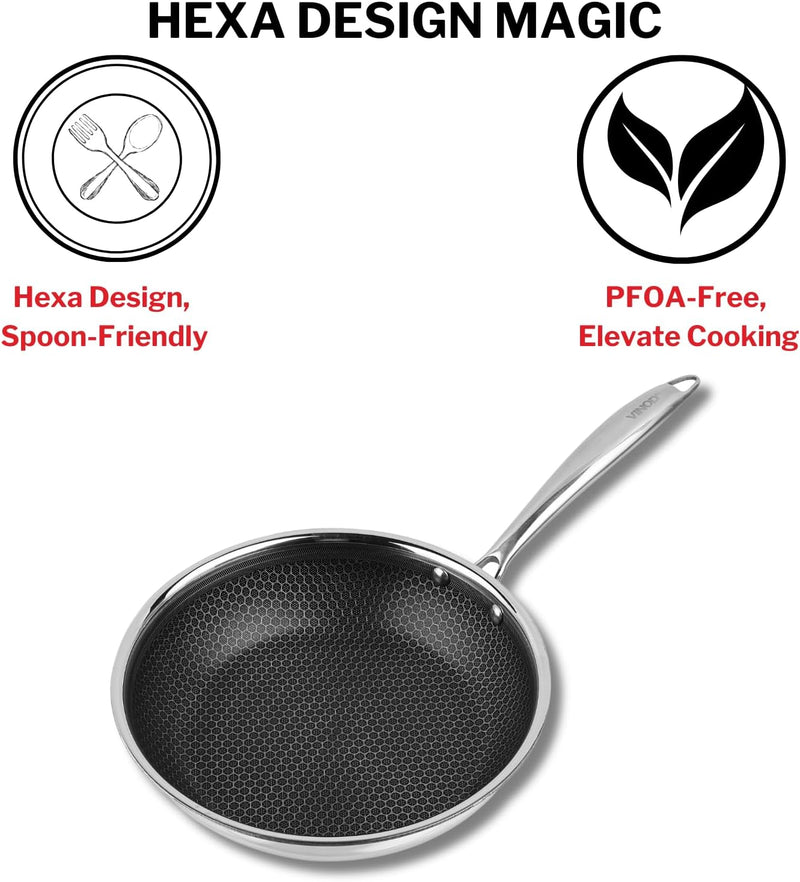 Vinod Nutri-Tech SAS Triply Stainless Steel Fry Pan 26 cm | Honeycomb Pattern Design Inside, Scratch Resistant, Food Safe & PFOA Free