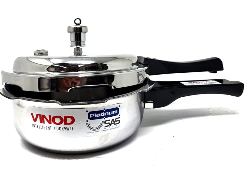Vinod Platinum Triply Stainless Steel Pressure Cooker Mini - 2 Litre | SAS Bottom Pan Cooker | Induction and Gas Base Cooker | ISI and CE certified