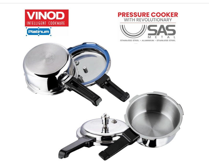 Vinod Platinum Triply Stainless Steel Pressure Cooker Outer Lid - 2 Liter | SAS Bottom Cooker | Induction and Gas Base Cooker | ISI and CE certified