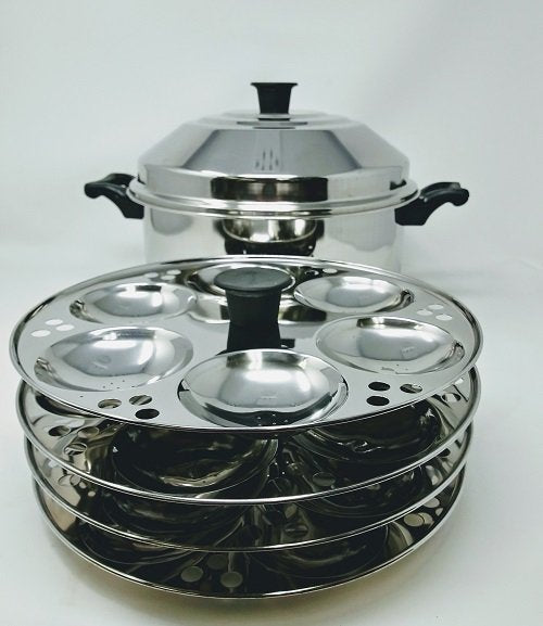 Tabakh Multi Purpose 4-Rack Stainless Steel Idli Cooker with Stand, Makes 24 Idlis
