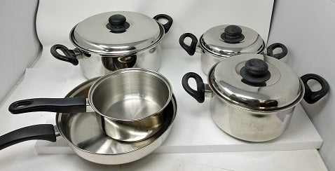 Vinod 7pc Stainless Steel Cookware Set (Frypan/Sauce Pan 2 Cooking Pots w/ SS Lid)