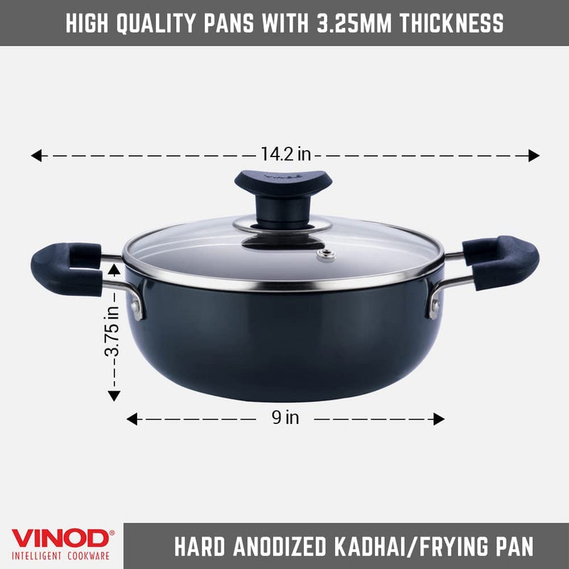 Vinod Hard Anodized Deep Kadai with Glass Lid - 24cm 3.1 Liters