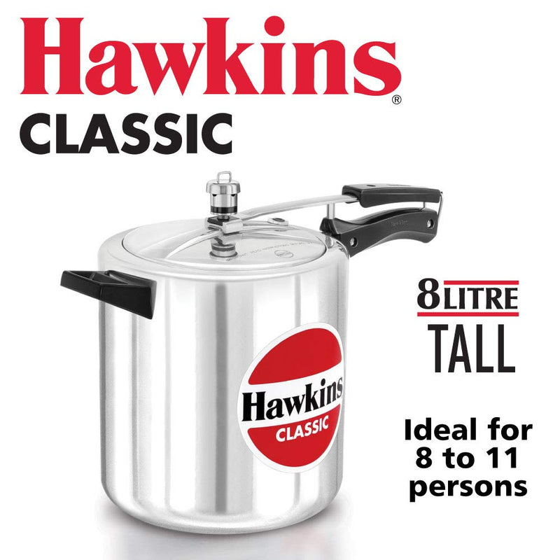 HAWKINS Classic CL8T 8-Liter New Improved Aluminum Pressure Cooker, Small, Silver