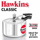 Hawkins CL3W Classic Aluminum Pressure Cooker 3 Liter Wider