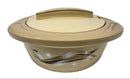Beige casserole with a lid on a white background