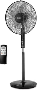 Black+Decker FS1620R 16" 3 Speed Pedestal Stand Fan with Remote Control, Black - 220V