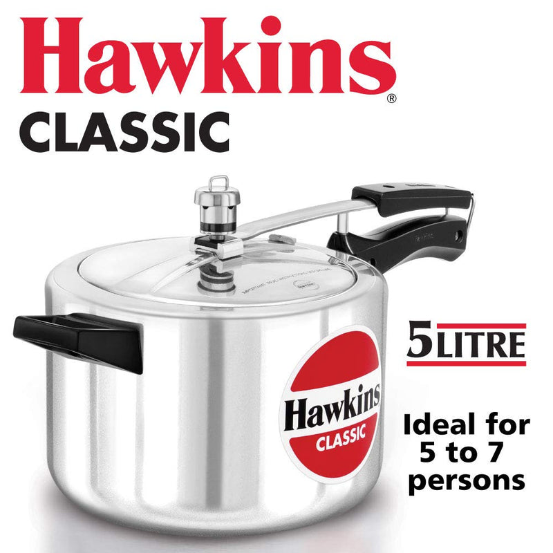 Hawkins 5.0 Litre Classic Aluminum Pressure Cooker, 5 L, Silver