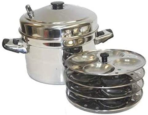 Tabakh IC-204 4-Rack Stainless Steel Idli Cooker with Strong Handles, Makes 16 Idlis
