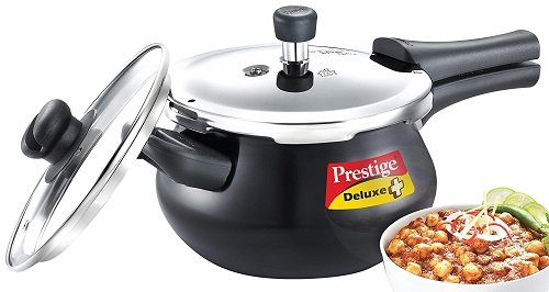 Prestige Deluxe Duo Plus Induction Base Hard Anodized Aluminum Pressure Cooker, 3.3 Litres