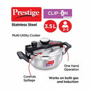 Prestige Svachh Clip-on 3.5 Litre Stainless Steel Pressure Cooker Kadai with Glass Lid