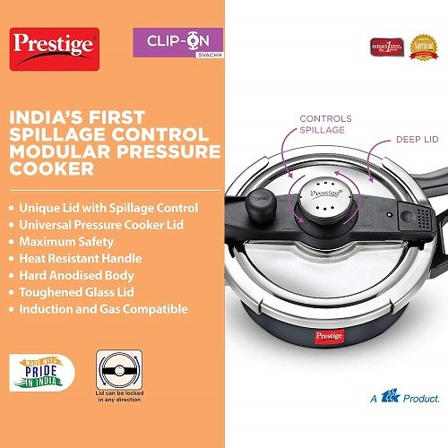 Prestige clip on hard anodised pressure cooker 5 litre sale