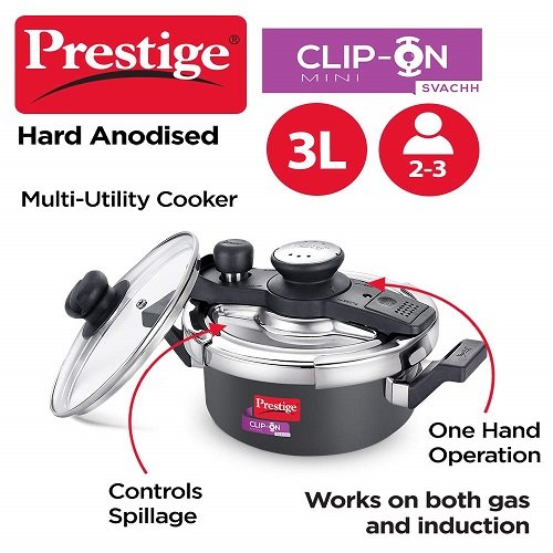 Prestige Svachh Clip-on Mini Hard Anodized 3 Litre Pressure Cooker