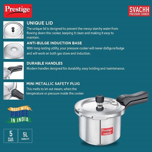 Prestige Svachh Aluminium Pressure Cooker 5 L