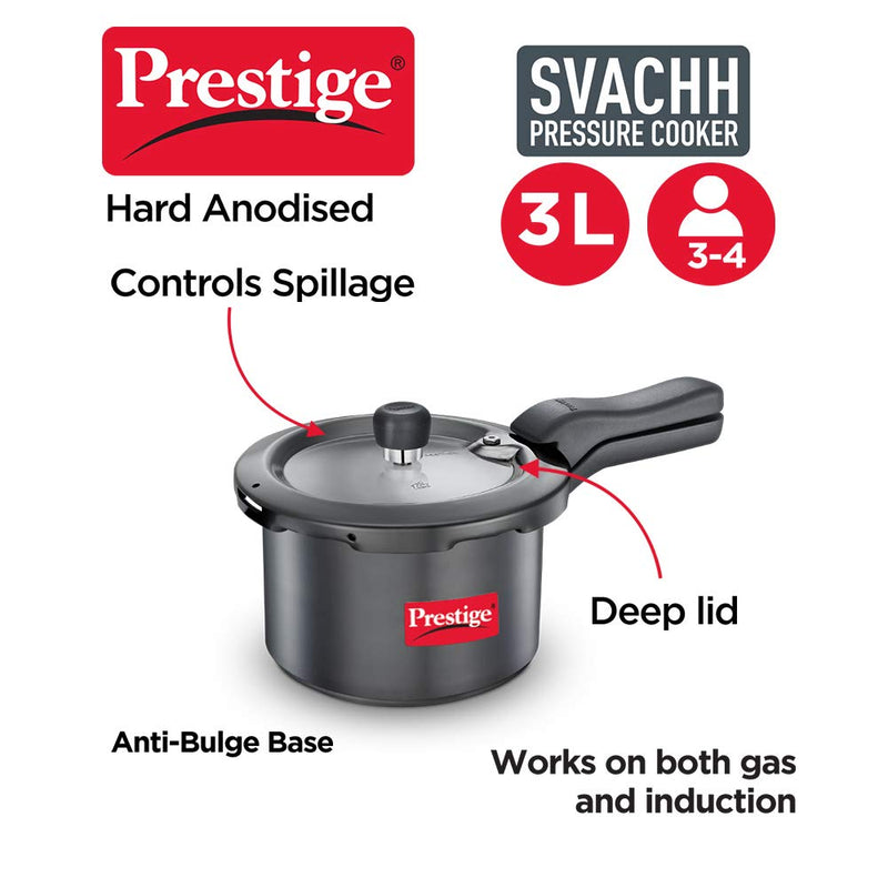 Prestige Svachh 3 Litre Pressure Cooker with Hard Anodized Body (Black)