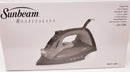 Sunbeam steam iron on a white box with branding
