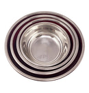 Set of four nested metal bowls on a white background