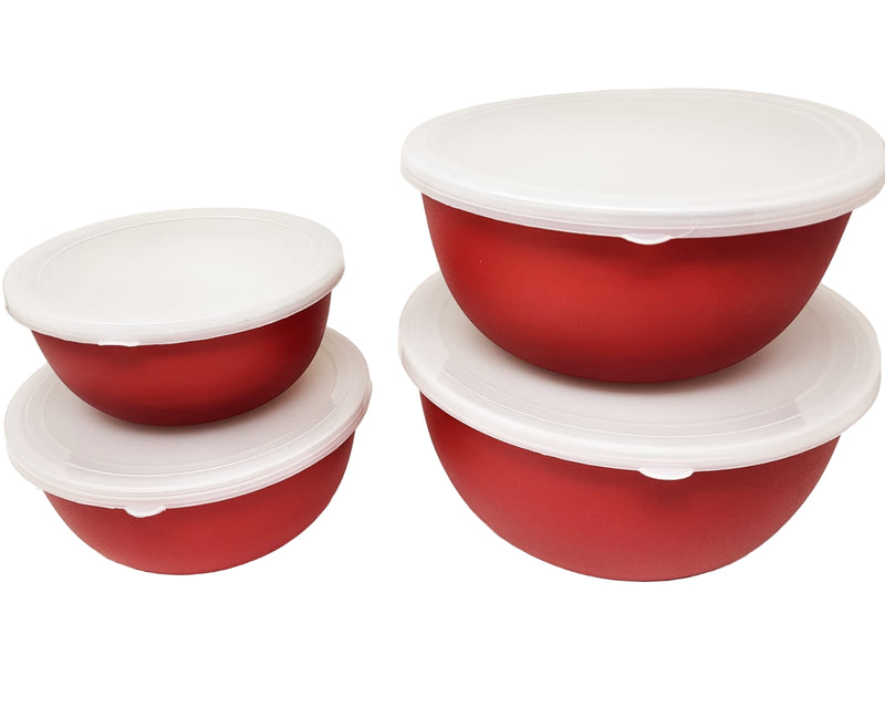 TABAKH Stainless Steel Bowls Set 4pcs, Red