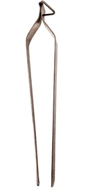 A pair of stainless steel tongs designed for handling hot bread such as roti and chapati.