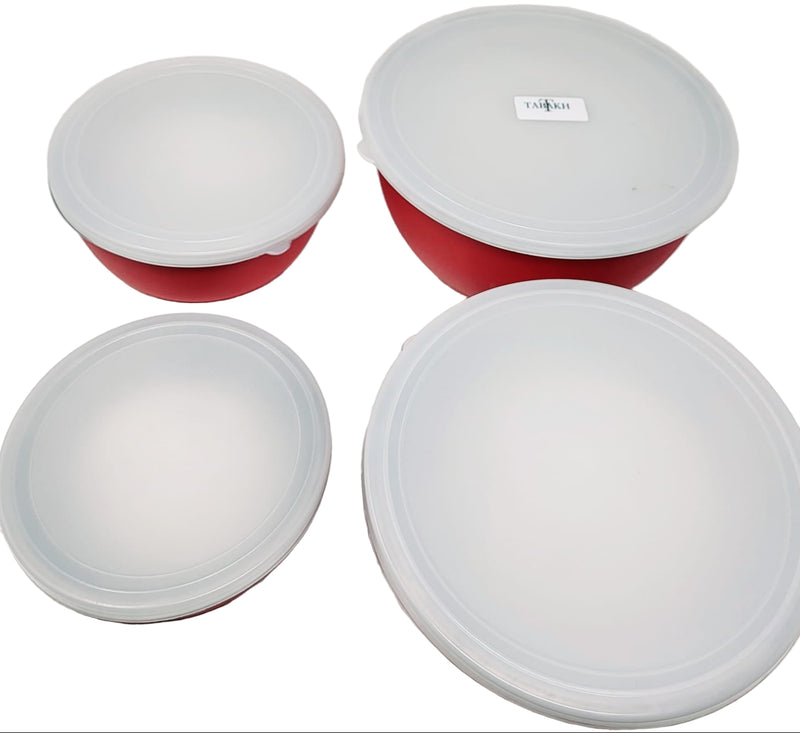 TABAKH Stainless Steel Bowls Set 4pcs, Red