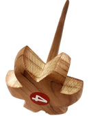 Wooden ladle with a red circle and number 4 on a white background