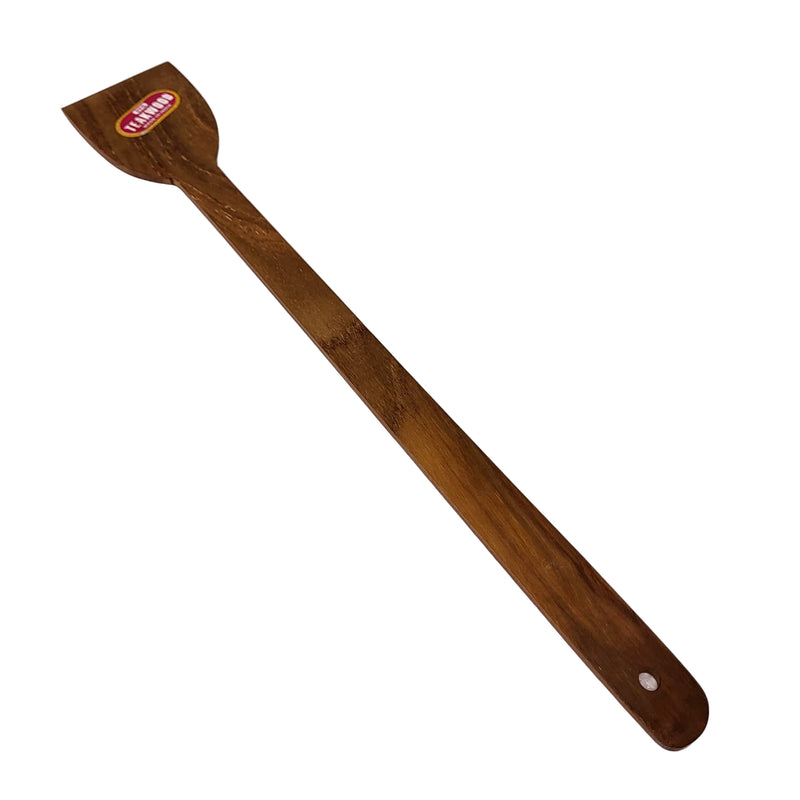 Wooden spatula with a brand logo on a white background
