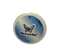 A blue and white Butterfly branded plastic mixer speed knob.