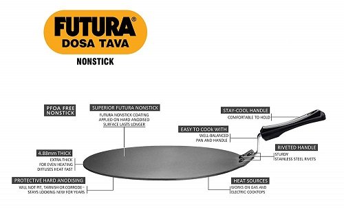 Hawkins Futura Non-stick Flat Dosa Tava Griddle, 11-inch,Black