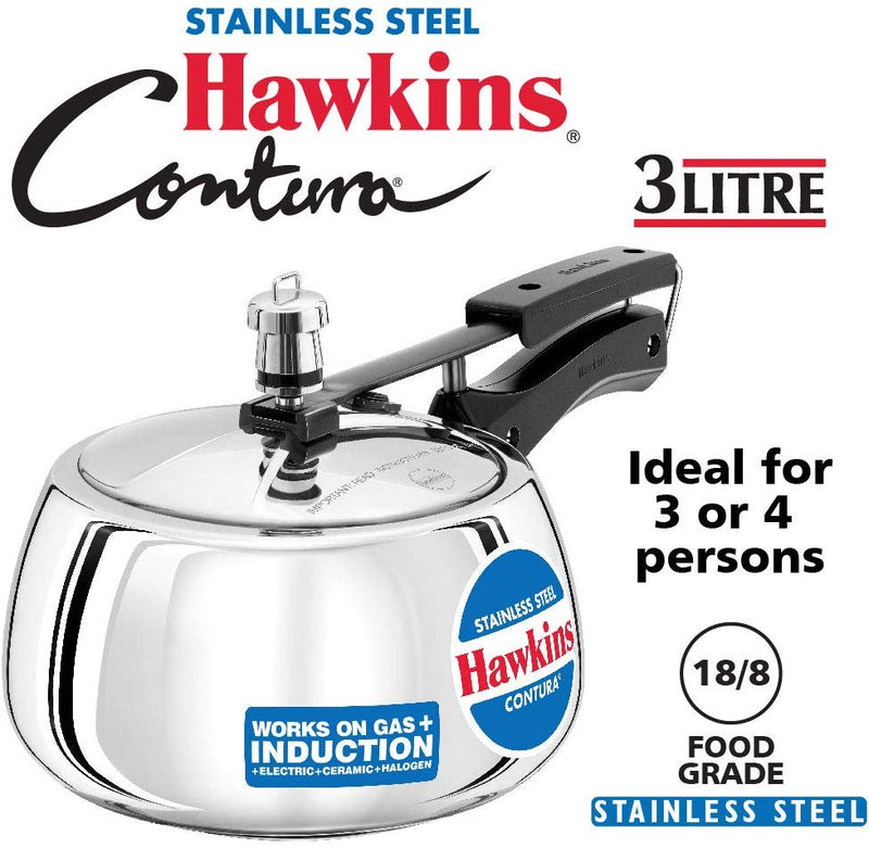 Hawkins Contura SSC30 3 Liter Pressure Cooker Stainless Steel