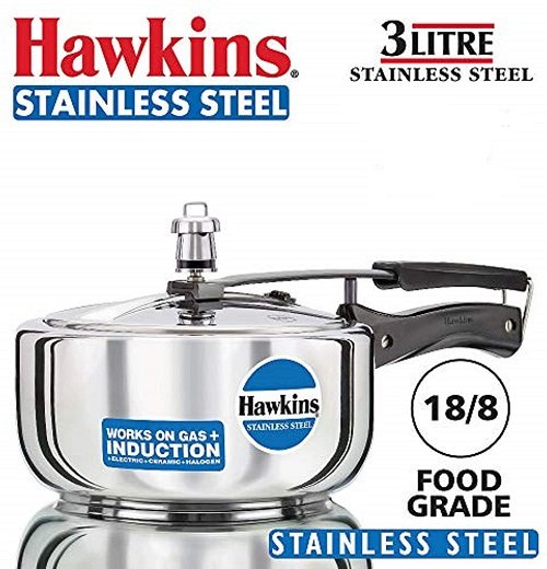 Hawkins Stainless Steel 3 Liter Pressure Cooker 3 Litre Wider