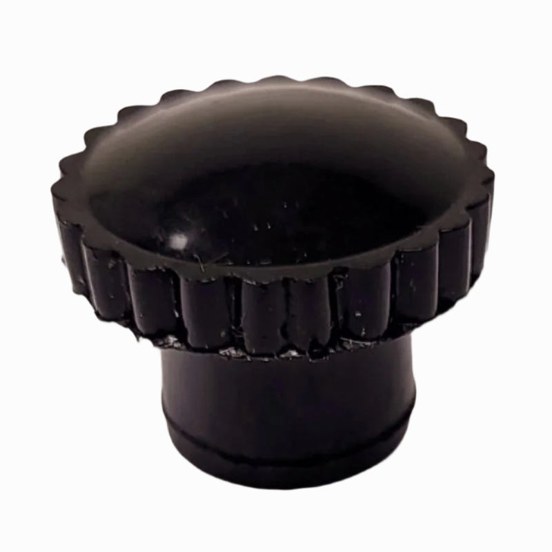 Black plastic knob on a white background