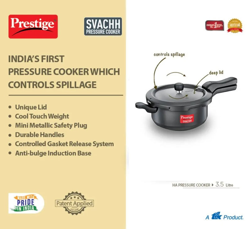 Prestige Svachh, 20237, 2 L, Stainless Steel Pressure Cookers, with de